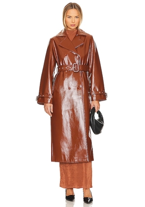 Camila Coelho Eugenia Faux Patent Trench Coat in Brown. Size L, S, XS.