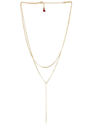 SHASHI Laila Lariat Necklace in Metallic Gold.