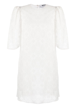 MSGM puff-sleeved floral lace shift dress - White