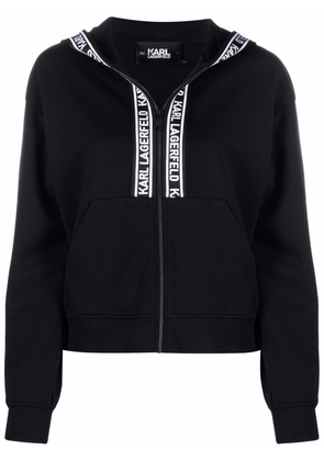 Karl Lagerfeld logo-tape zipped hoodie - Black