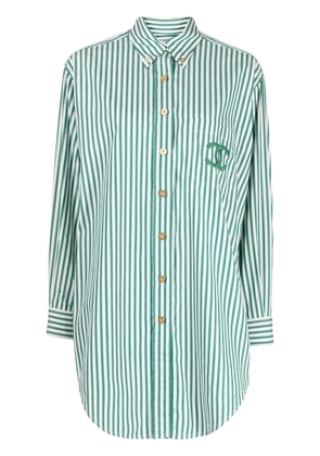 CHANEL Pre-Owned CC-embroidered stripe shirt - Green