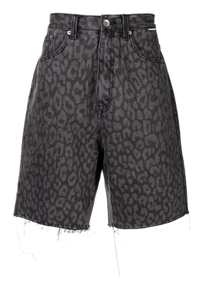 FIVE CM leopard-print frayed denim shorts - Black