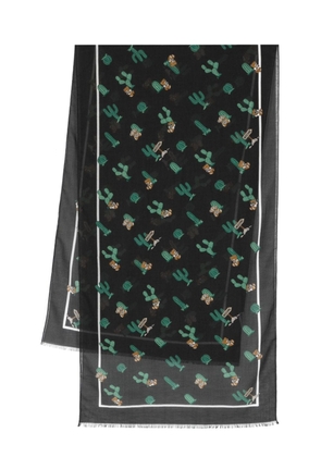 Moschino Teddy Bear cactus-print scarf - Black