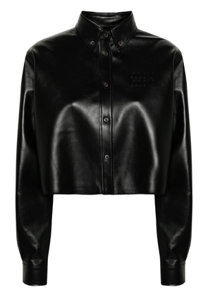 Miu Miu logo-embroidered leather jacket - Black