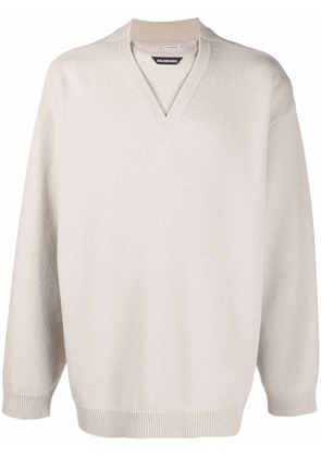 Balenciaga logo-patch wool jumper - Neutrals