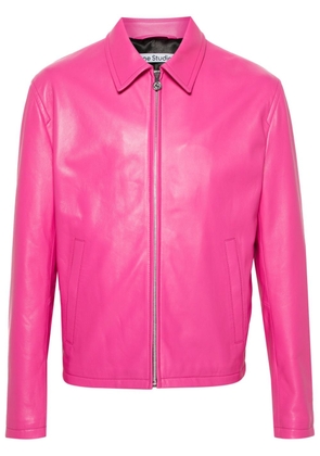 Acne Studios logo-embossed leather jacket - Pink