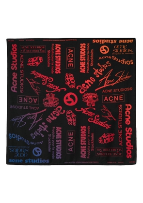 Acne Studios logo-print silk scarf - Black