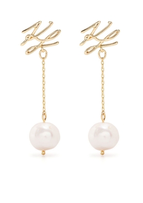Karl Lagerfeld pearl logo-engraved earrings - Gold