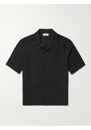 SAINT LAURENT - Camp-Collar Striped Silk-Charmeuse Shirt - Men - Black - 37