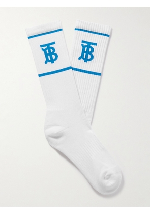 Burberry - Ribbed Logo-Intarsia Stretch-Knit Socks - Men - White - S