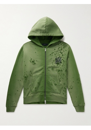 AMIRI - Distressed Logo-Print Cotton-Jersey Zip-Up Hoodie - Men - Green - XS