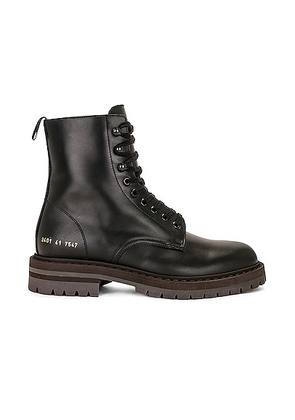 Common Projects Leather Winter Combat Boots in Black - Black. Size 41 (also in 42, 43, 44).
