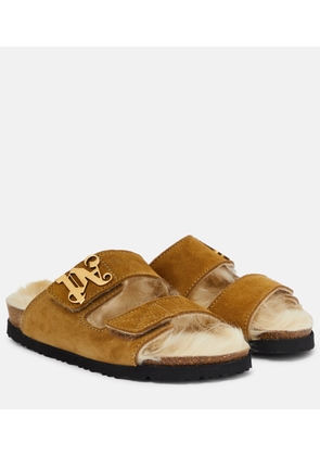 Palm Angels Shearling-lined suede slides