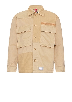 ALPHA INDUSTRIES Mixed Media Shirt Jacket in Vintage Khaki - Tan. Size XS (also in ).