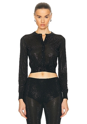 Alexander Wang Cropped Crewneck Cardigan With Clear Bead Hotfix in Black - Black. Size M (also in XS).