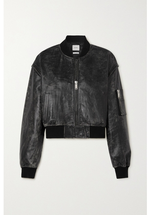 HALFBOY - Cropped Distressed Leather Bomber Jacket - Black - x small,small,medium,large,x large