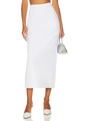 LAMARQUE Tyra Denim Column Skirt in White. Size L, M, XL, XS.