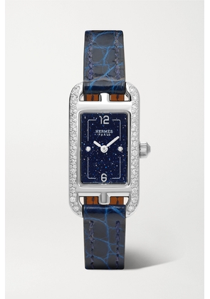 Hermès Timepieces - Nantucket Serti Joaillier 29mm Small Stainless Steel, Alligator And Diamond Watch - Blue - One size