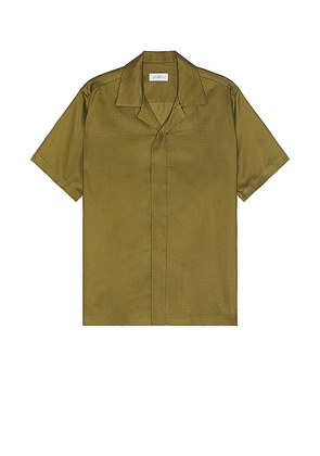 SATURDAYS NYC York Camp Collar Shirt in Olive. Size L, S, XL/1X.