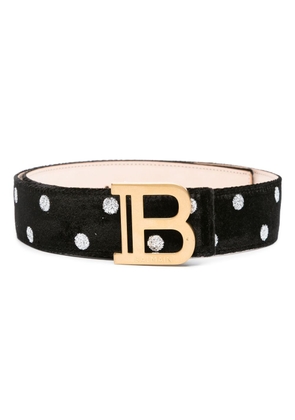 Balmain B-buckle polka-dot velvet belt - Black