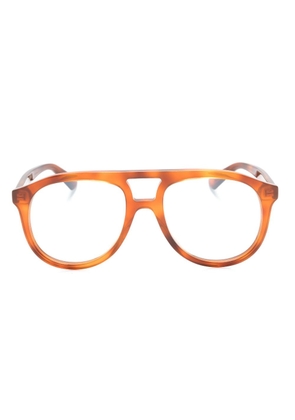 Gucci Eyewear logo-plaque pilot-frame glasses - Brown