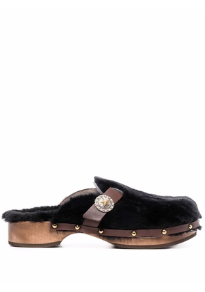 Kate Cate Allegra shearling wooded mules - Black