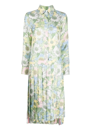 Thom Browne pleated floral-print shirt dress - Green