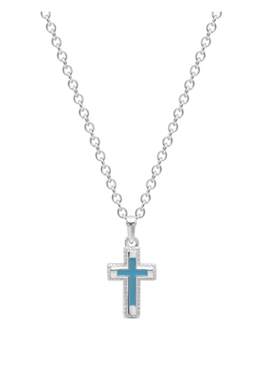 Nialaya Jewelry enamel cross-pendant chain necklace - Silver