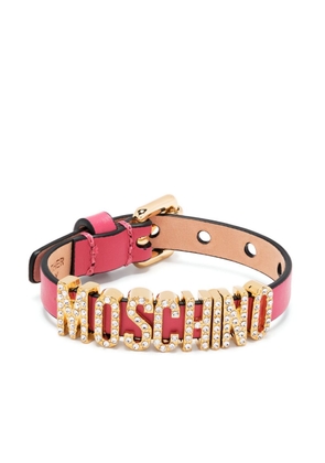 Moschino logo-lettering leather bracelet - Pink