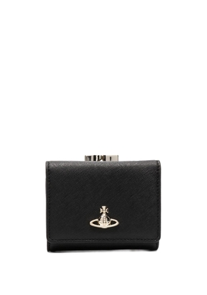 Vivienne Westwood logo plaque leather tri-fold wallet - Black