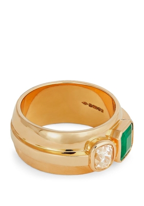 Azlee Yellow Gold, Diamond And Emerald Duet Staircase Ring
