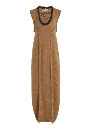 Aisling Camps - Leather-Trimmed Crocheted-Wool Cocoon Dress - Brown - L - Moda Operandi