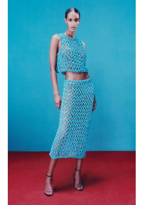 Safiyaa - Satine Knit Column Midi Skirt - Blue - FR 38 - Moda Operandi
