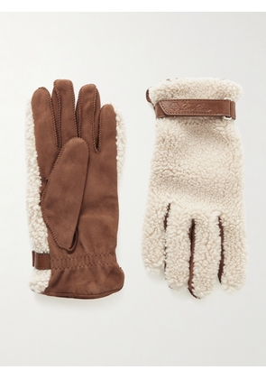 Loro Piana - Leather-Trimmed Suede and Shearling Gloves - Men - Neutrals - M