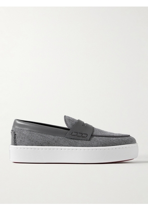 Christian Louboutin - Paqueboat Leather-Trimmed Linen-Canvas Penny Loafers - Men - Gray - EU 40