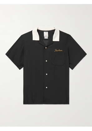 Visvim - Camp-Collar Logo-Appliquéd Silk Crepe de Chine Shirt - Men - Black - 1