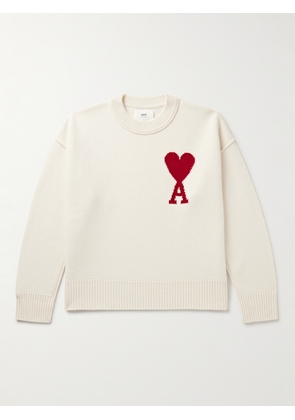 AMI PARIS - ADC Logo-Intarsia Virgin Wool Sweater - Men - White - XS