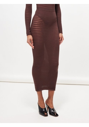 Alaïa - Sheer-panelled Jersey Pencil Skirt - Womens - Brown - 38 FR