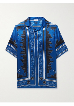 Off-White - Camp-Collar Printed Satin-Twill Shirt - Men - Blue - S