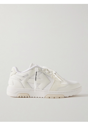 Off-White - Out of Office Suede-Trimmed Leather and Mesh Sneakers - Men - Silver - EU 39