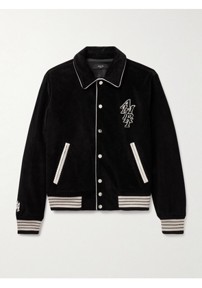 AMIRI - Logo-Appliquéd Leather-Trimmed Cotton-Blend Corduroy Varsity Jacket - Men - Black - XS