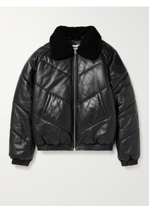 YMC - Kool Herc Shearling-Trimmed Quilted Padded Leather Jacket - Men - Black - S