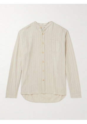 Oliver Spencer - Grandad-Collar Striped Cotton and Linen-Blend Shirt - Men - Neutrals - UK/US 14.5