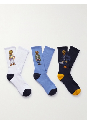 Polo Ralph Lauren - Three-Pack Ribbed Jacquard-Knit Cotton-Blend Socks - Men - Blue