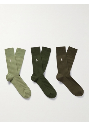 Polo Ralph Lauren - Three-Pack Logo-Embroidered Ribbed Cotton-Blend Socks - Men - Green - EU 39/42