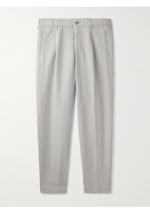 Incotex - Tapered Cropped Pleated Chinolino Trousers - Men - Gray - IT 44