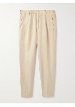 Incotex - Tapered Cropped Pleated Chinolino Trousers - Men - Neutrals - IT 44