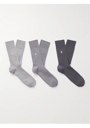 Polo Ralph Lauren - Three-Pack Logo-Embroidered Ribbed Cotton-Blend Socks - Men - Gray - EU 39/42