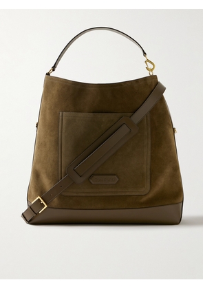 TOM FORD - Leather-Trimmed Suede Tote Bag - Men - Green