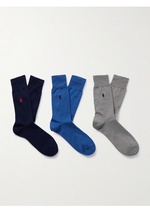 Polo Ralph Lauren - Three-Pack Logo-Embroidered Cotton-Blend Socks - Men - Blue - EU 39/42